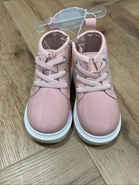 Stepping Stones Toddler Girls' Pink Lace-Up Ankle Boots with White Sole